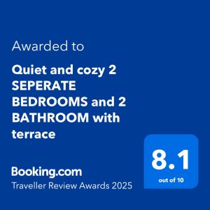 Quiet and cozy 2 SEPERATE BEDROOMS and 2 BATHROOM with terrace