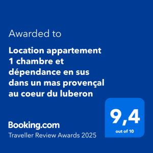 Location appartement 1 chambre et dépendance en supplément voir infos importantes dans un mas provençal au coeur du luberon