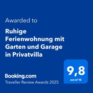 Ruhige Ferienwohnung mit Garten und Garage in Privatvilla