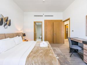 Modern Retreat with Balcony and Burj Khalifa View