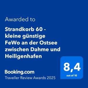 Strandkorb 60 - kleine günstige FeWo an der Ostsee zwischen Dahme und Heiligenhafen