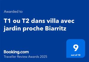 Appartements T1 ou T2 dans villa avec jardin proche Biarritz : photos des chambres