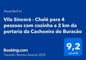 Vila Sincorá - Chalé para 4 pessoas com cozinha a 2 km da portaria da Cachoeira do Buracão