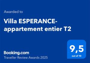 Appartements Villa ESPERANCE- appartement entier T2 : Appartement 2 Chambres