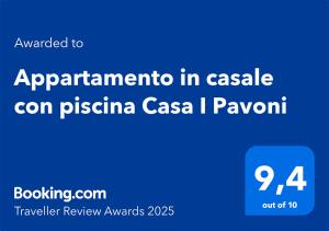 Appartamento in casale con piscina Casa I Pavoni