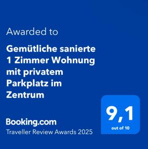 Gemütliche sanierte 1 Zimmer Wohnung mit privatem Parkplatz im Zentrum