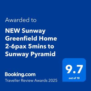NEW Sunway Greenfield Home 2-6pax 5mins to Sunway Pyramid