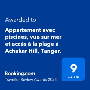 Appartement avec piscines, vue sur mer et accès à la plage à Achakar Hill, Tanger.