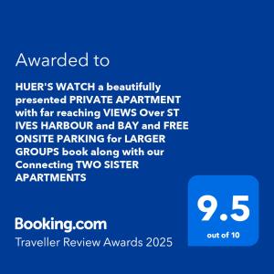Huers Watch Beautiful Apartment with Panoramic Views over St Ives Bay and private parking