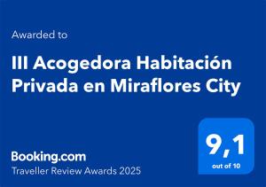III Acogedora Habitación Privada en Miraflores City