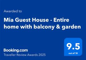 Mia Guest House - Entire home with balcony & garden