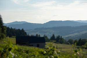 Stodoły Modyń - Domki w Beskidzie Wyspowym - staw kąpielowy, balia, sauna, grota solna - widok na góry