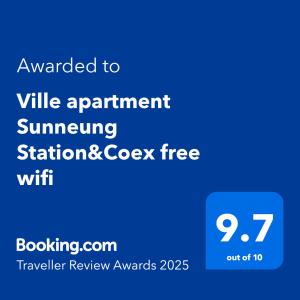 Ville apartment Sunneung Station&Coex free wifi