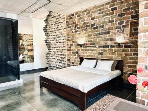 Modern apartments with a coffee machine in the city center, a view of the city