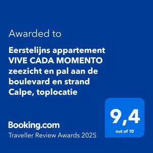 Eerstelijns appartement VIVE CADA MOMENTO zeezicht en pal aan de boulevard en strand Calpe, toplocatie