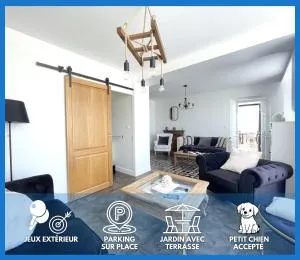 La clairiere Maison spacieuse rénovée joliment décorée tout confort 12 p 2 sdb 2 wc grand jardin clos, belle terrasse aménagée, parking privatif, ping pong baby foot proche Omaha Beach et Bayeux - Crouay