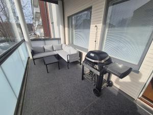 A one-bedroom apartment with a sauna