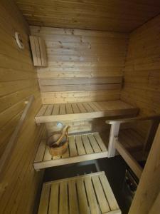 A one-bedroom apartment with a sauna