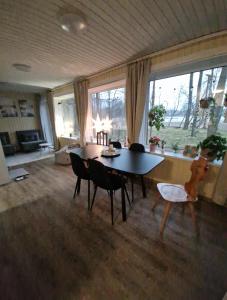 House by the lake with a sauna