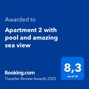 Apartment 2 with pool and amazing sea view