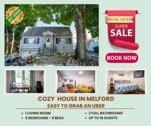 597 New! Medford 5BR Getaway - Spacious & Cozy for Groups - Stoneham