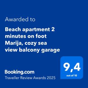 Beach apartment 2 minutes on foot Marija, cozy sea view balcony garage