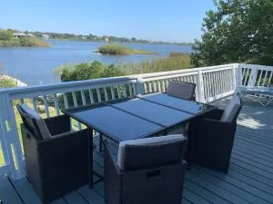 Waterfront Salt Pond House, water view and dock - Block Island