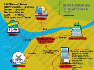 MorningHugTG 3间卧室6张床 5分钟走到天下茶屋站 12分钟直达难波 40分钟直达机场