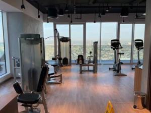 Vogue 17th Floor Balcony with Glow Garden and Sheikh Zayed View - Walkable to Metro, Wasl Residence