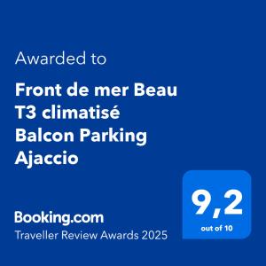 Front de mer Beau T3 climatisé Balcon Parking Ajaccio