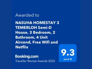 NASUHA HOMESTAY 3 TEMERLOH Semi-D House, 3 Bedroom, 2 Bathroom, 4 Unit Aircond, Free Wifi and Netflix
