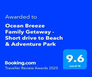 Ocean Breeze Family Getaway - Short drive to Beach, Wineries, Kids Golf & Adventure Park