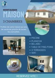 La Maison des Hirondelles, piscine, billard, ping pong, 3 terrasses et jardin - Corbarieu