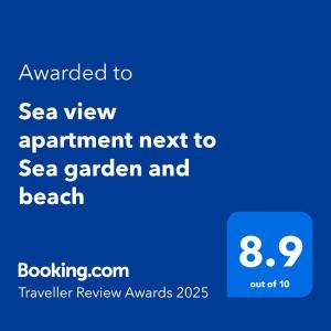 Sea view apartment next to Sea garden and beach