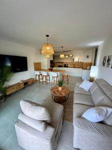 charmant 3 pièces neuf SUR JARDIN piscine débordement en Rooftop VUE MER ET MONTAGNES parking gratuit climatisation 2 CHAMBRES