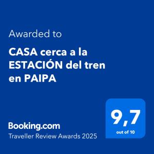 CASA cerca a la ESTACIÓN del tren en PAIPA