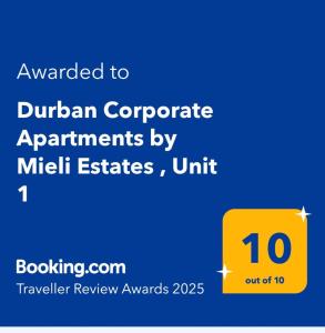 Durban Holiday Apartments by Mieli Estates , Unit 1