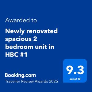 Newly renovated spacious 2 bedroom unit in HBC #1