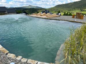 Stodoły Modyń - Domki w Beskidzie Wyspowym - staw kąpielowy, balia, sauna, grota solna - widok na góry