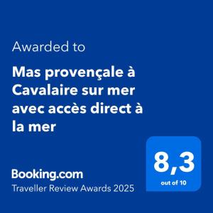 Mas provençale à Cavalaire sur mer avec accès direct à la mer