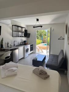 Minimal Cream Apartment Pool-front in Paros