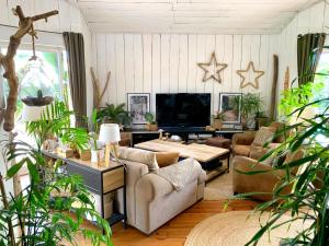 Maisons de vacances Maison ambiance cabane exotique climatisee piscine & spa 3 chambres 6 personnes : photos des chambres