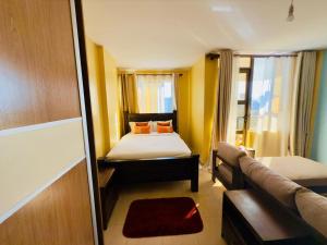 Deluxe studio with a balcony view overlooking the Nairobi town skyline