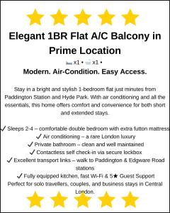 Luxury One Bedroom Apartment With AC, Bidet, Balcony View, Free Coffee, Tea, WiFi in Central London