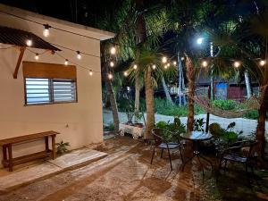 The house of flowers with a courtyard of warm lights