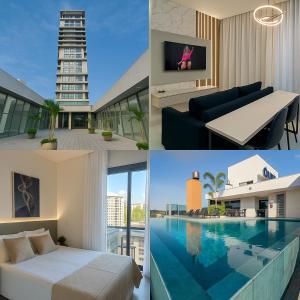 Ap completo a 900m da Oktoberfest com Piscina, academia, Wi-Fi, ar, garagem e tv no quarto