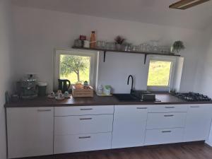 Vineyard cottage foggy sea 