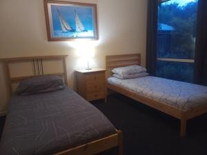 Holiday house among native trees overlooking wetlands
