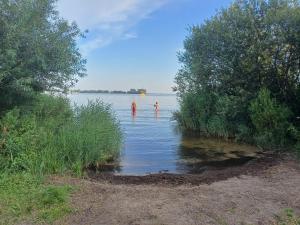 Kleurrijke retro contructam caravan vlakbij het Sneekermeer