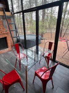 Cozy cabin in the woods with a wooden tub